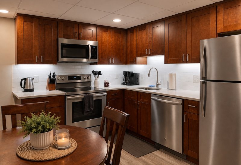 Full kitchen in a J.E. furnished apartment